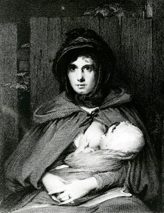 Eine Mutter stillt ihr Baby (Stich) von English School
