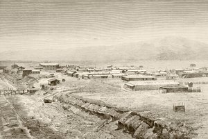 Eine Ansicht des 19. Jahrhunderts von Mejillones, Chile (Lithografie)