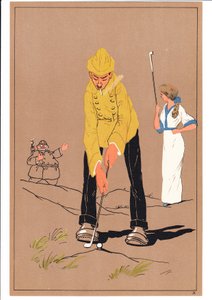 Ein Druck von zwei Golfern in komischen und humorvollen Posen, ca. 1920
