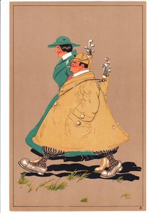 Druck von zwei Golfern in komischen und humorvollen Posen, ca. 1920