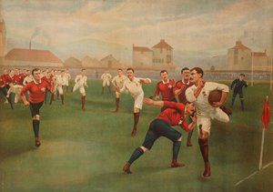 Ein seltener Druck von England gegen Wales. 5. Januar 1895, in Swansea von English School