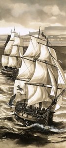 Ein Salut von Kanonen begleitete Jean de La Perouses Abreise zu einer Erkundungsreise im Pazifik
