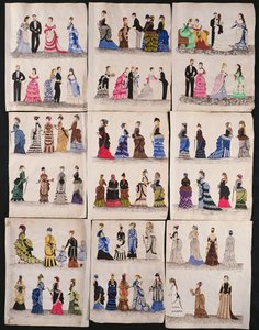 Eine Auswahl viktorianischer Mode einschließlich Ball- und Spazierkleider, um 1876