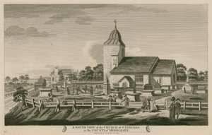 Südansicht der Kirche von St. Pancras, London, im Bezirk Middlesex von English School