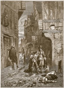 Eine Straße in London während der Großen Pest, Illustration aus Cassells Illustrierter Geschichte Englands