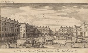Eine Ansicht von Covent Garden, London, vom Kirchenportikus