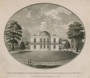 Eine Ansicht der sehr eleganten, angenehmen und viel bewunderten Lodge des Rangers im Green Park, St. James