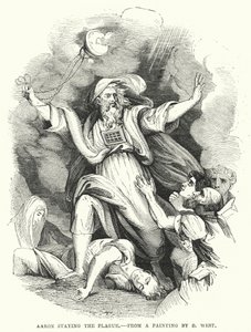 Aaron stoppt die Pest, nach einem Gemälde von B. West (Stich) von English School