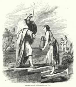 Abrahams Diener und Rebekka am Brunnen (Gravur) von English School