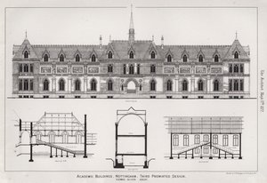 Akademische Gebäude, Nottingham, dritter prämierter Entwurf (Stich) von English School