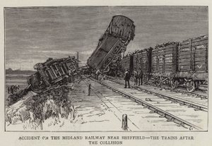 Unfall auf der Midland Railway bei Sheffield, die Züge nach der Kollision (Gravur) von English School