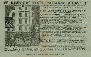 Werbung für Doudney & Son, City Clothing Establishment, 49 Lombard Street, London von English School