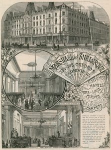 Werbung für Marshall & Snelgrove, Seidenhändler, Spitzenhändler, Strumpfhändler, Vere Street, Oxford Street, London von English School