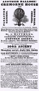 Werbung für Ballonaufstieg, Cremorne Gardens, Chelsea von English School