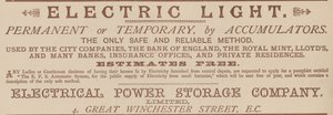 Anzeige für die Electrical Power Storage Company von English School