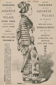 Werbung für die Ausstellung eines Tannaker und japanischen Dorfes im Hyde Park