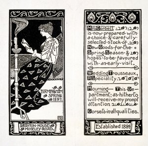 Werbung für Mrs. Corbett im Drayton House, Birmingham, 1897 von English School