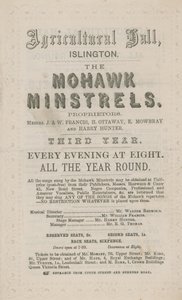 Werbung für die Mohawk Minstrels in der Landwirtschaftshalle von English School