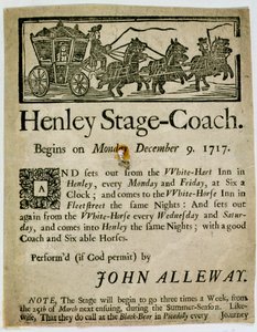 Werbung für den Henley-Postkutschen, 1717 von English School