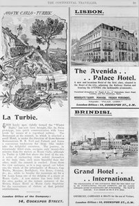 Werbung für La Turbie Restaurant, The Avenida Palace Hotel und das Grand Hotel International, aus Seite 59 von 