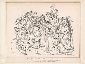 Aeneas Silvius, Kardinalbischof von Siena, später Papst Pius II. (Gravur) von English School
