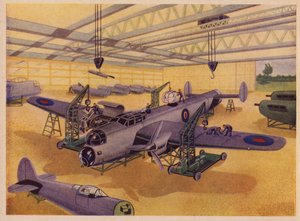 Flugzeugfabrik (Farblithografie)