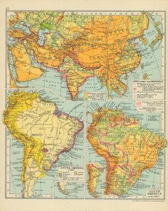 Asien unter den Mongolen. Südamerika um 1650. Südamerika im XIX. Jahrhundert von English School