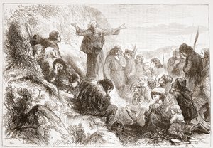 Albigenser Gläubige am Ufer der Rhone, Illustration aus Die Geschichte des Protestantismus von James Aitken Wylie, veröffentlicht 1878