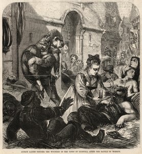 Elsässer Damen pflegen die Verwundeten in der Stadt Gunstell nach der Schlacht von Wörth von English School