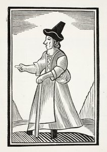 Eine alte Frau schimpft in einem hohen Hut, Illustration aus Chap-books des achtzehnten Jahrhunderts von John Ashton, veröffentlicht 1882 von English School