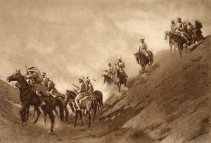 Arabische berittene Polizei half den Briten beim Überqueren des ausgetrockneten Bettes eines alten Kanals, 1914-19 von English School