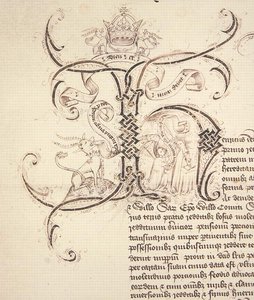 Dekorierter Initialbuchstabe H aus der königlichen Urkunde von König Heinrich VI. an das New College Oxford von English School