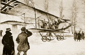 Bewaffneter britischer Doppeldecker startet vom Hauptquartier in der Nähe von Hollebeke, 1914-19 von English School