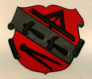Wappen der Steinmetze von Straßburg, aus The History of Freemasonry, Band II, veröffentlicht von Thomas C. Jack, London, 1883