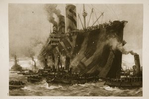Ankunft in Frankreich des US-Transportschiffs Leviathan, des ehemaligen deutschen Liners Vaterland, mit 12.000 amerikanischen Truppen an Bord, 1914-19 von English School
