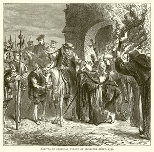 Ankunft von Kardinal Wolsey in der Abtei von Leicester, 1530 von English School