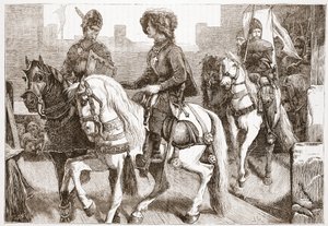 Ankunft der Hussiten-Abgeordneten in Basel, Illustration aus Die Geschichte des Protestantismus von James Aitken Wylie, veröffentlicht 1878
