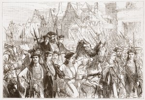 Ankunft der Wittenberger Theologen in Leipzig, Illustration aus Die Geschichte des Protestantismus von James Aitken Wylie, veröffentlicht 1878