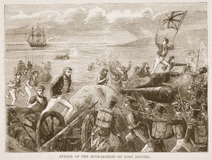 Angriff der Blaujacken auf Port Jacotel, Illustration aus Cassells Illustrierter Geschichte Indiens von James Grant, veröffentlicht 1879 von English School