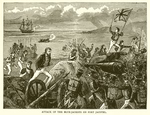 Angriff der blauen Jacken auf Port Jacotel von English School