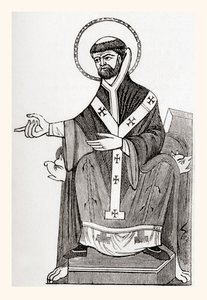 Augustinus von Canterbury, Benediktinermönch des 6. Jahrhunderts, der erster Erzbischof von Canterbury wurde, aus Old England: A Pictorial Museum, veröffentlicht 1847