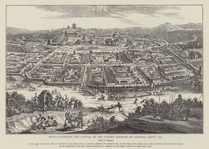 Banza Lovangiri, die Hauptstadt des ehemaligen Königreichs Lovango, um 1670 (Lithografie) von English School