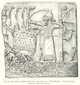 Basrelief von Tiglath Pileser II.; aus Nimrud. British Museum (Gravur) von English School