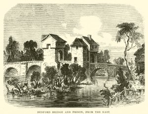 Bedford-Brücke und Gefängnis; von Osten (Gravur) von English School