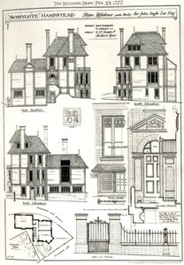 Bijou-Residenz Sunnycote, Hampstead, (mit Studio) für John Ingle Lee Esq, aus The Building News, 23. Februar 1877