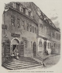 Geburtsort von Händel in Halle, Sachsen (Gravur) von English School