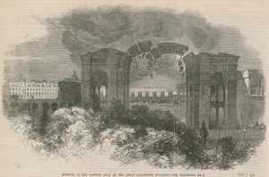 Sprengung des östlichen Bogens des Großen Ausstellungsgebäudes von English School
