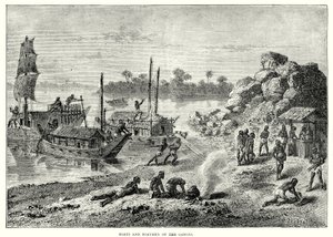 Boote und Bootsmänner des Ganges (Gravur) von English School