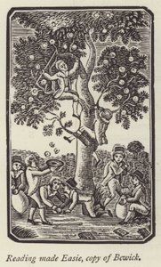Jungen pflücken Äpfel (Stich)