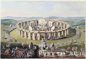 Bretonisches Fest auf einem megalithischen Feld (mit Dolmen und Menhiren) - in „Kelten und Goten, Bräuche der Bewohner der britischen Inseln des frühen 6. Jahrhunderts und der gotischen Nationen der Westküste der Ostsee“, von S.R. Meyrick und Ch. Smith von English School